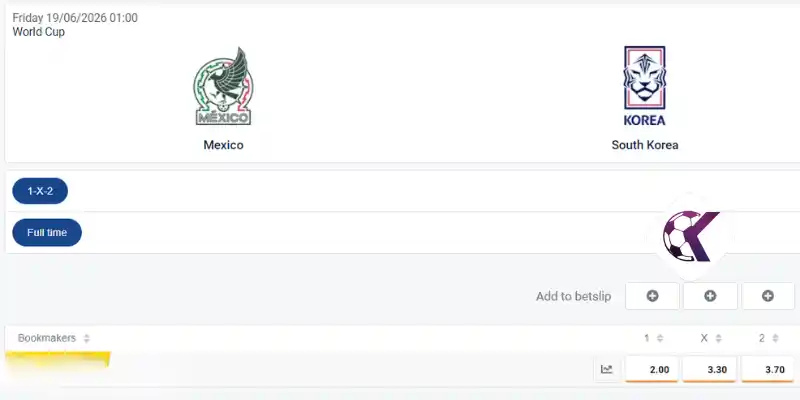Kết quả soi kèo Châu Âu trận bóng Mexico vs Hàn Quốc